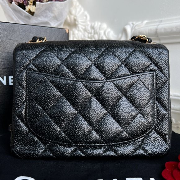 Authentic Chanel Classic Square Black Caviar Leather Mini Crossbody Bag B0846 - Picture 7 of 16